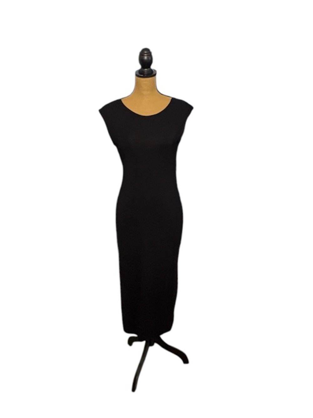 See You Monday Black Midi Dress Open Back Cap Sleeve L 90s Minimalist - Picture 2 of 10